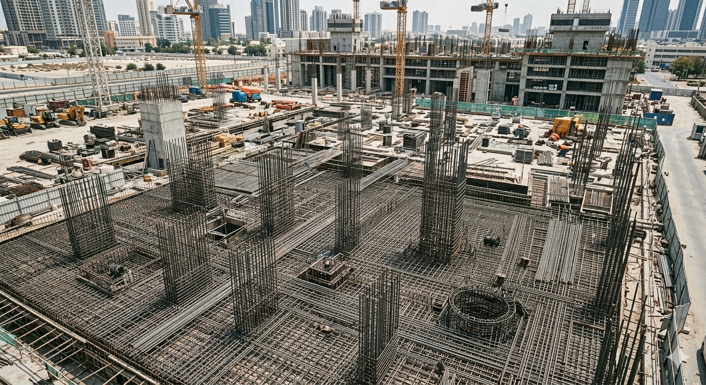 Steel rebar construction site